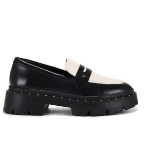 Schutz Christie Flat Black & Pearl Women Loafers Sz 7 BRAND NEW Genuine Leather
